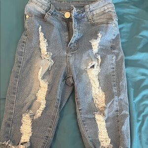 Fashion Nova Light Blue Distressed Skinny Jeans
